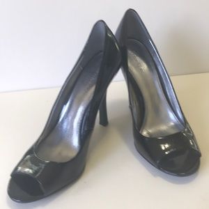 Calvin Klein Black Patent Peep Toe Heels